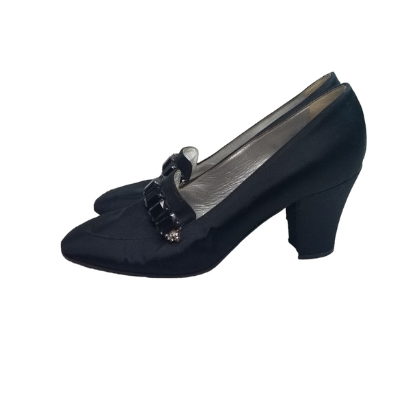 Casadei Shoes - Vtg 90s Casadsi black satin jeweled pumps heels